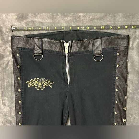 Vintage Y2K Serious La Black Studded Moto Pants Sz 5 - Picture 6 of 11
